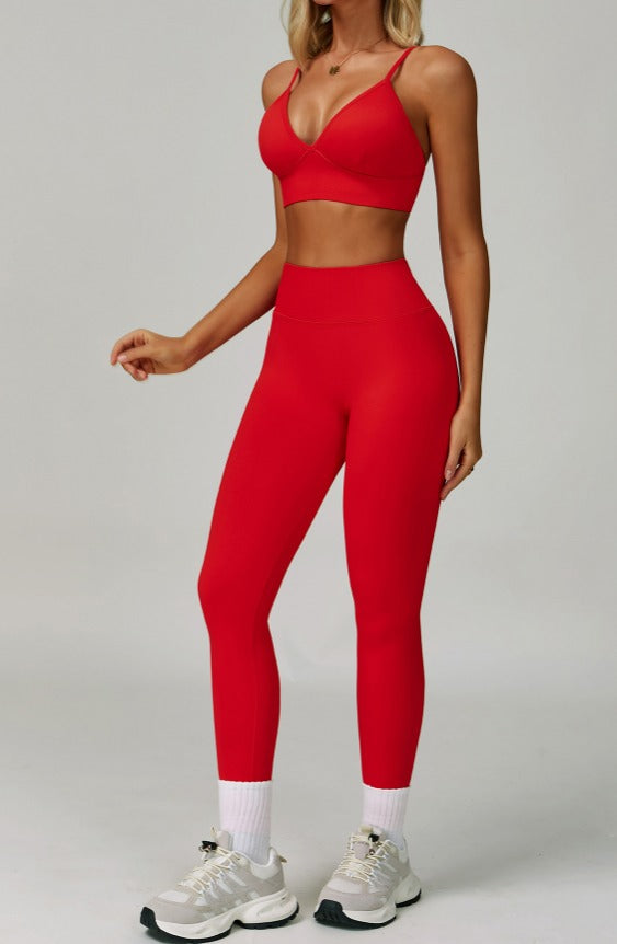 Red Seamless V- Seamless Leggings