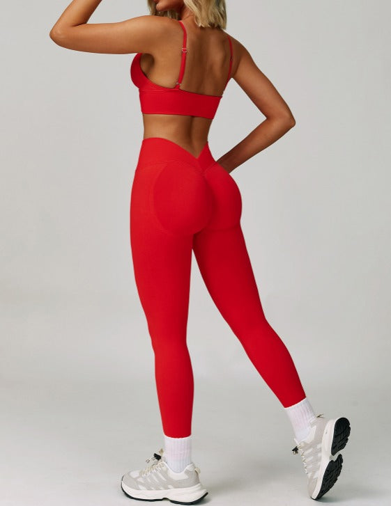 Red Seamless V- Seamless Leggings