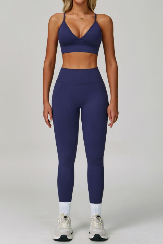 Navy Seamless V - Style  Sports Bra