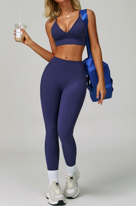 Navy Seamless V - Style  Sports Bra