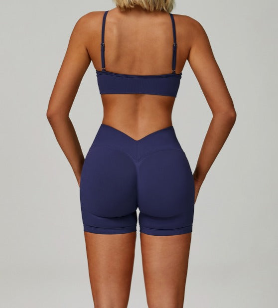 Navy Seamless V - Style  Sports Bra